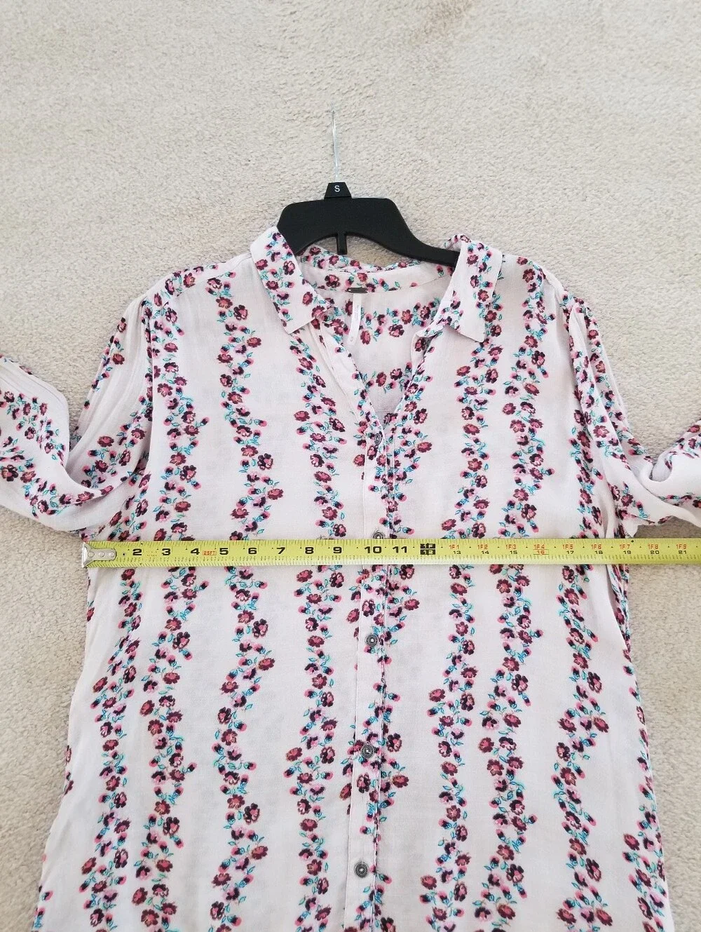 Free People Slubby Crinkle Drop Waist Floral Button Up Shirt Dress Size M